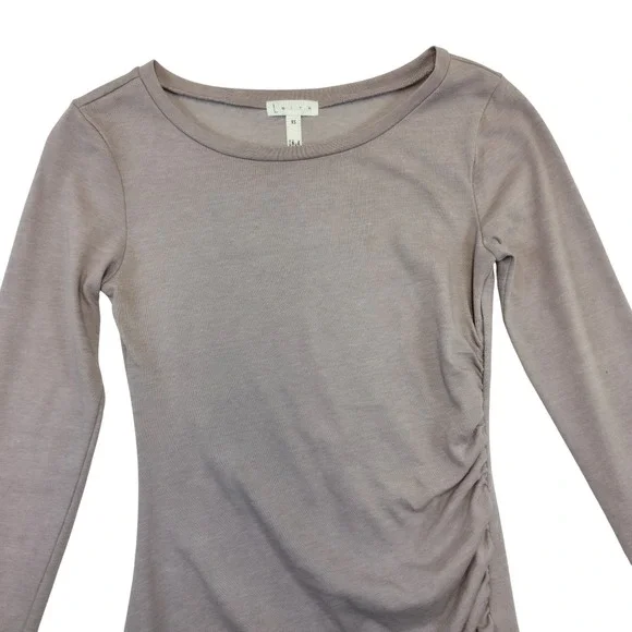 Leith XS Taupe Brown Ruched Asymmetrical Midi Dress Casual Minimalist XS Mauve - Picture 2 of 11